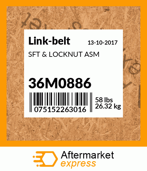 Spare part 36M0886 + SFT & LOCKNUT ASM