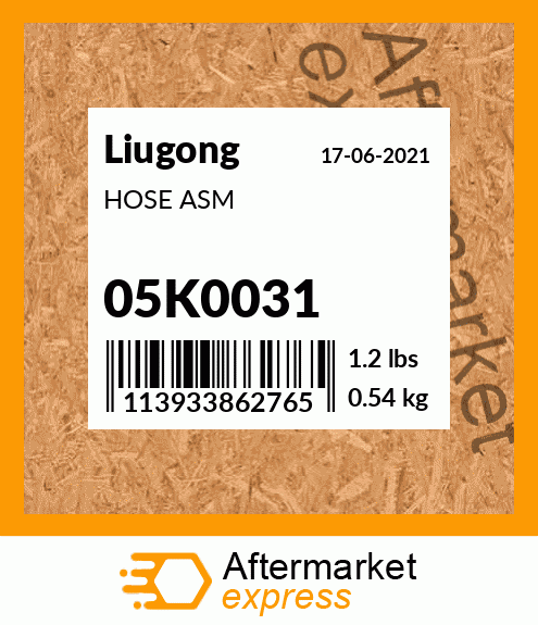 Spare part 05K0031 + HOSE ASM