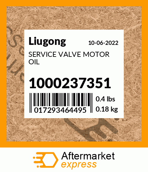 Spare part 1000237351 + SERVICE VALVE MOTOR OIL