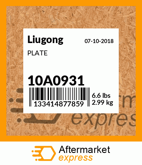 Spare part 10A0931 + PLATE