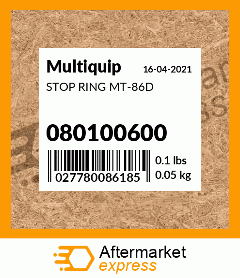 Spare part 080100600 + STOP RING MT-86D