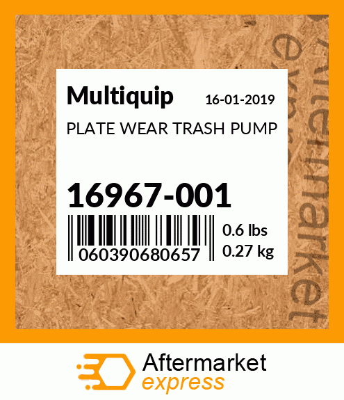 Spare part 16967-001 + PLATE WEAR TRASH PUMP