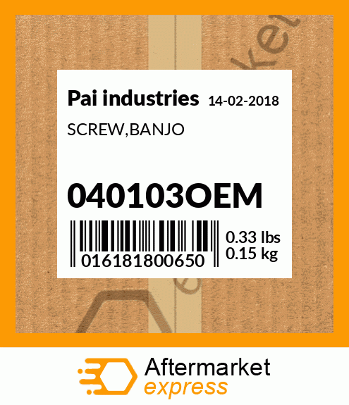 Spare part 040103OEM + SCREW,BANJO