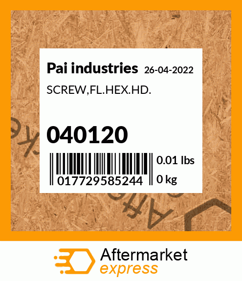 Spare part 040120 + SCREW,FL.HEX.HD.