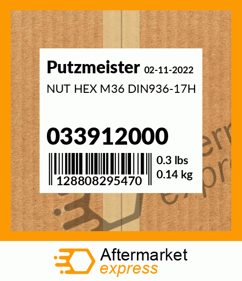 Spare part 033912000 + NUT HEX M36 DIN936-17H