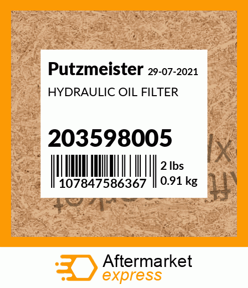 Spare part 203598005 + HYDRAULIC OIL FILTER