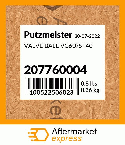 Spare part 207760004 + VALVE BALL VG60/ST40