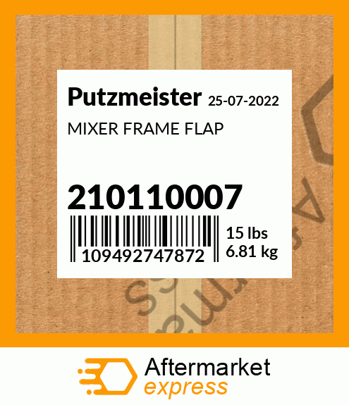 Spare part 210110007 + MIXER FRAME FLAP