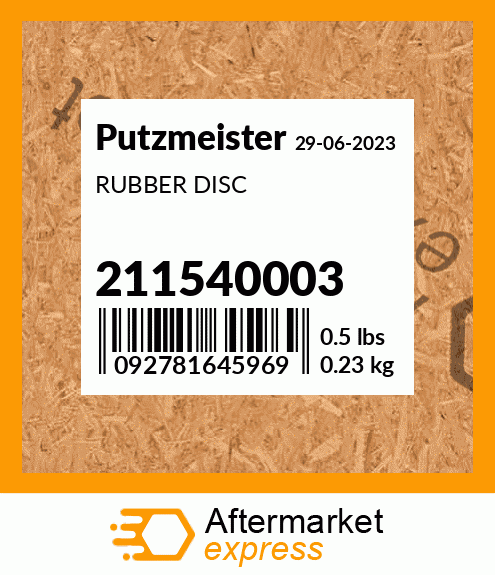 Spare part 211540003 + RUBBER DISC