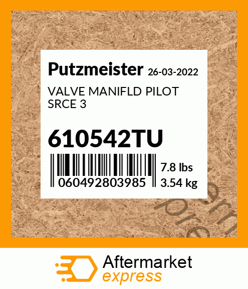 Spare part 610542TU + VALVE MANIFLD PILOT SRCE 3