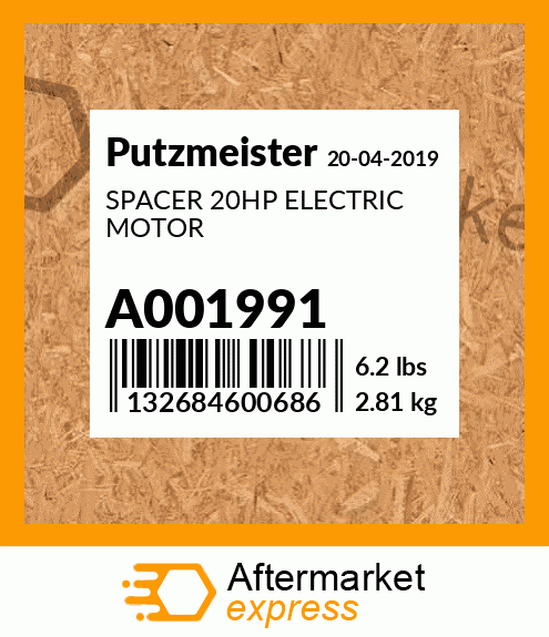 Spare part A001991 + SPACER 20HP ELECTRIC MOTOR