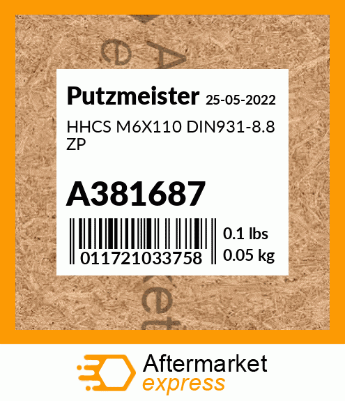 Spare part A381687 + HHCS M6X110 DIN931-8.8 ZP