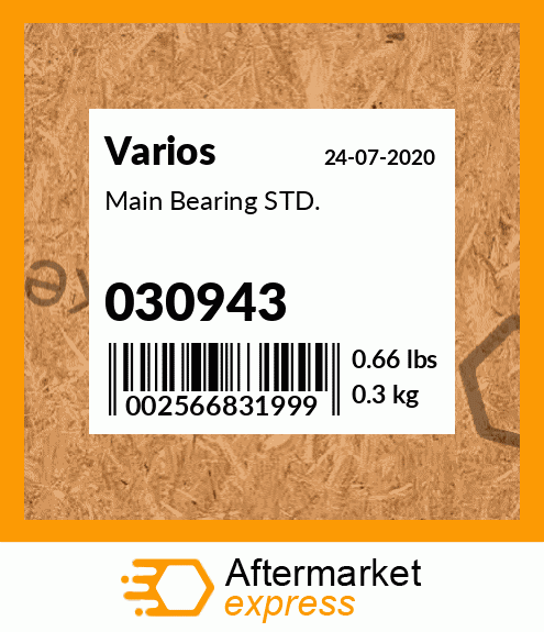 Spare part 030943 + Main Bearing STD.