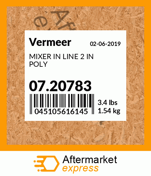 Spare part 07.20783 + MIXER IN LINE 2 IN POLY