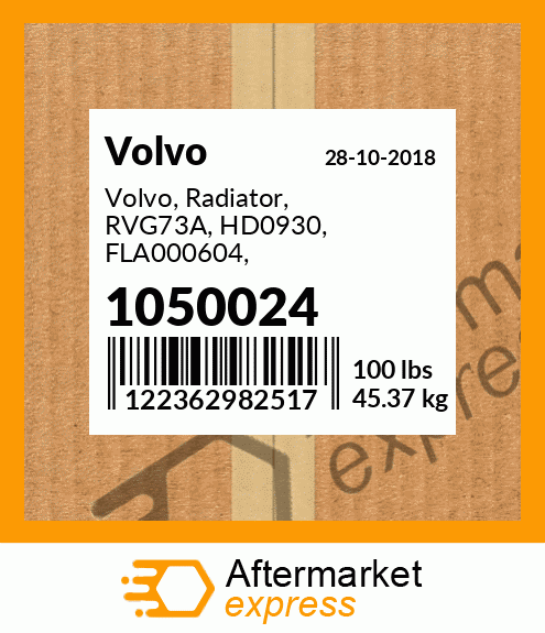 Spare part 1050024 + Volvo, Radiator, RVG73A, HD0930, FLA000604, 437161P, 811319