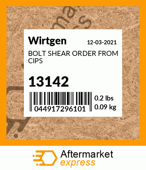 Spare part 13142 + BOLT SHEAR ORDER FROM CIPS