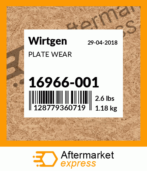 Spare part 16966-001 + PLATE WEAR