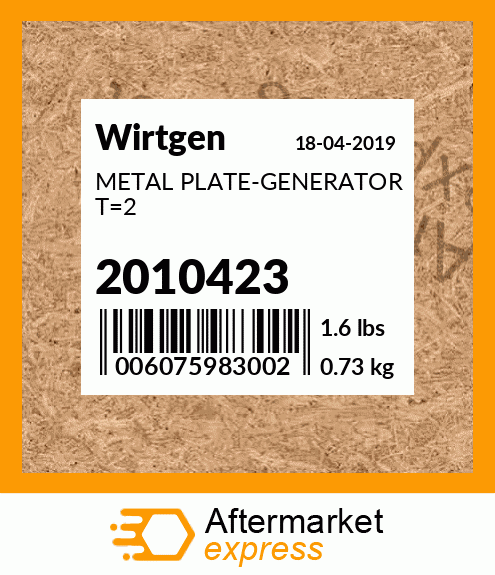 Spare part 2010423 + METAL PLATE-GENERATOR T=2