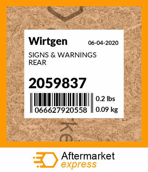 Spare part 2059837 + SIGNS & WARNINGS REAR