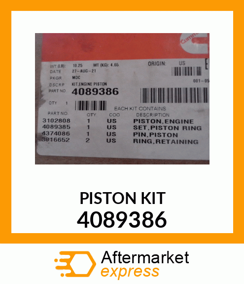 Piston, Clips, Pin & Rings Std 4089386