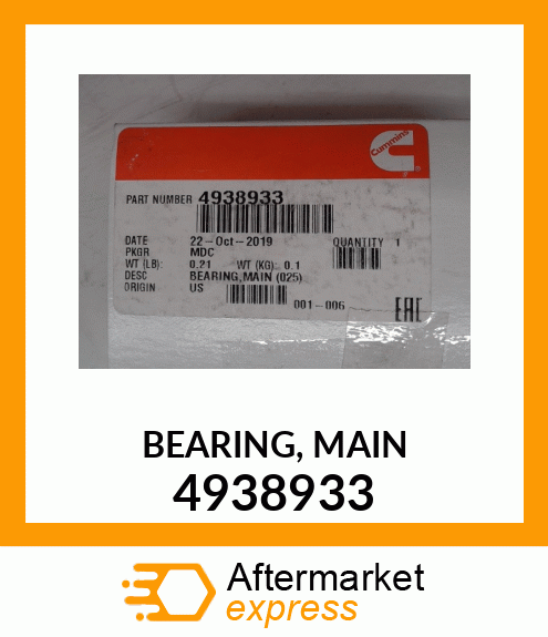 Main Bearing (Upper) 0.25Mm 4938933