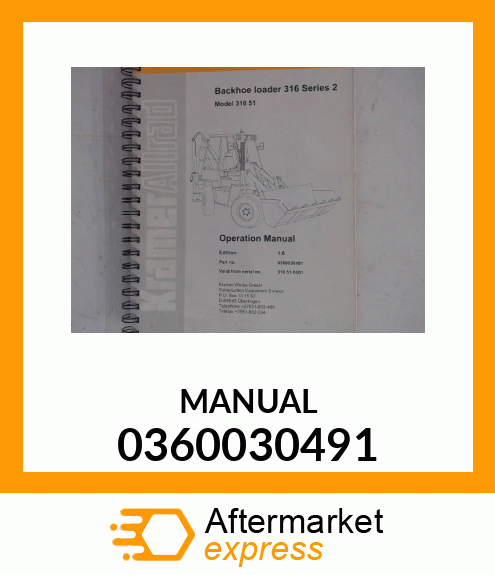 Spare part 0360030491 + MANUAL