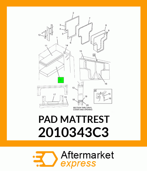 PAD, INNER SPRING MATTRESS 36" X 79" X 5 3/4" 2010343C3