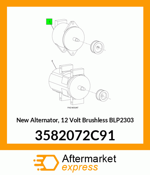 New Alternator, 12 Volt Brushless BLP2303 3582072C91