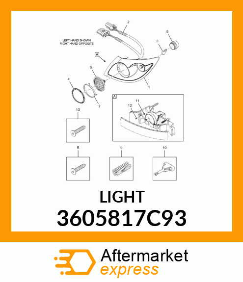 LIGHT, HEAD, LONG LIFE CHROME /PNT BEZ- RIGHT HAND 3605817C93