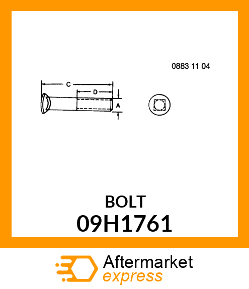 BOLT, PLOW, NO. 8 REGULAR HEAD 09H1761