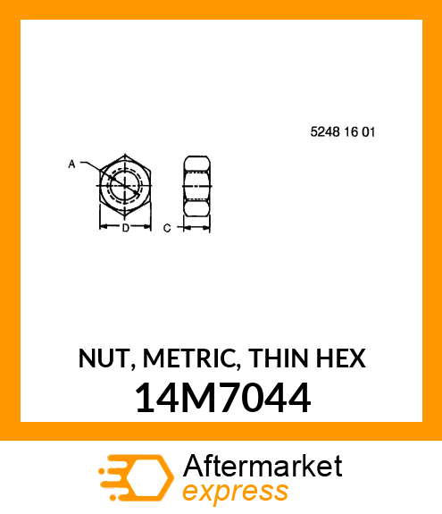 NUT, METRIC, THIN HEX 14M7044