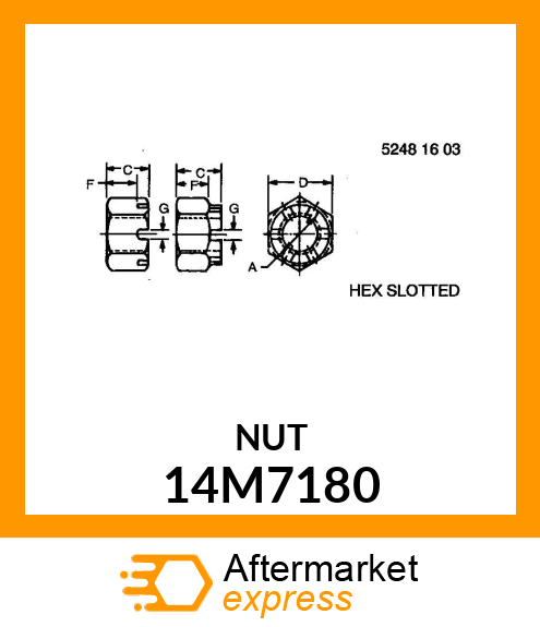 NUT, METRIC, THIN HEX SLOTTED 14M7180