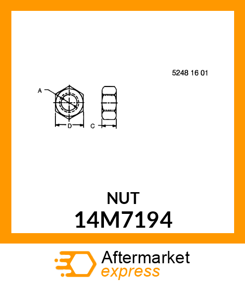 NUT, METRIC, THIN HEX 14M7194