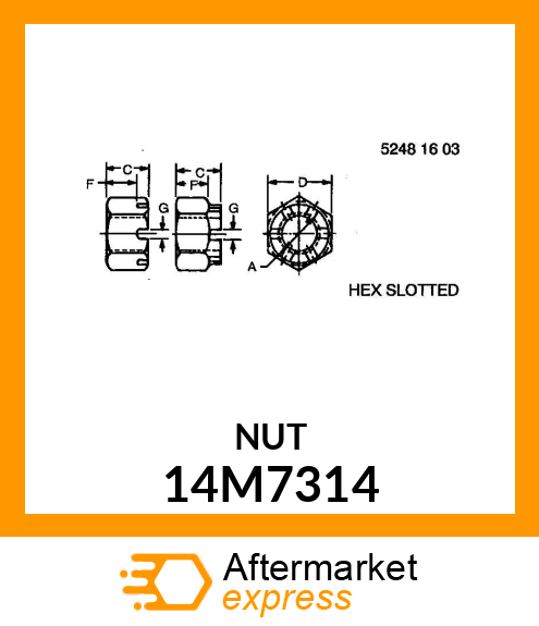 NUT, METRIC, THIN HEX CASTLE 14M7314