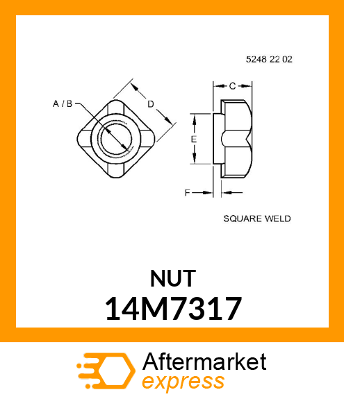 NUT, METRIC WELD, SQUARE 14M7317