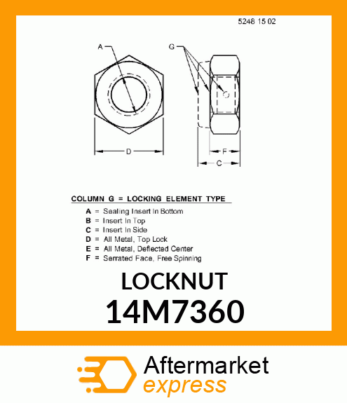 NUT, METRIC, HEX PREVAILING TORQUE 14M7360