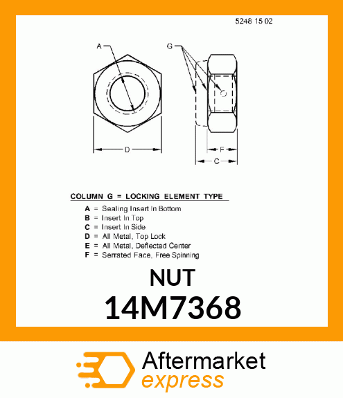 NUT, METRIC, HEX PREVAILING TORQUE 14M7368