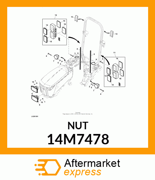 NUT, METRIC, HEX CROWN, SELF LOCKIN 14M7478