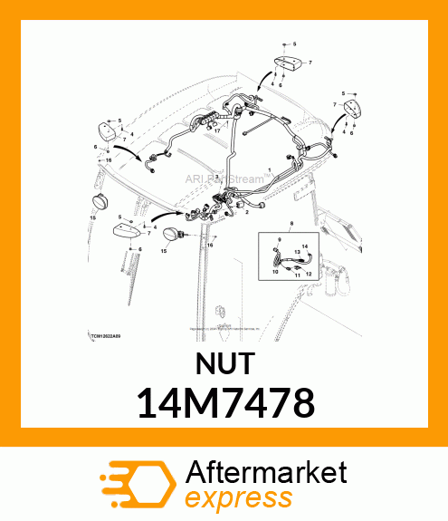 NUT, METRIC, HEX CROWN, SELF LOCKIN 14M7478