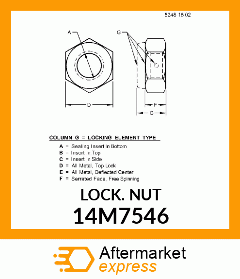 NUT, METRIC, HEX PREVAILING TORQUE 14M7546