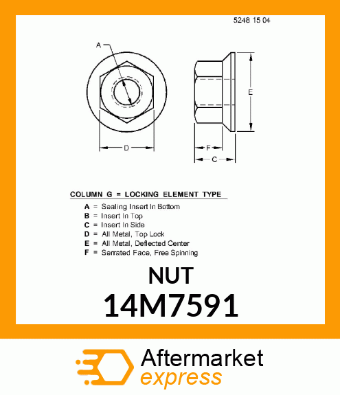 NUT, METRIC, HEX FL, SELF LOCKING 14M7591