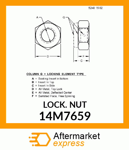 NUT, METRIC, HEX PREVAILING TORQUE 14M7659