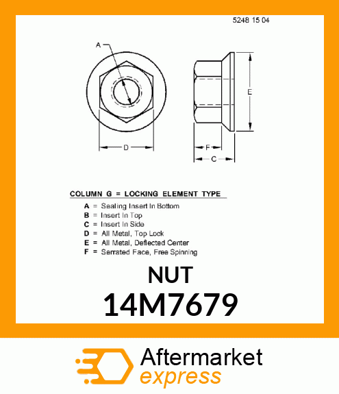 NUT, METRIC, HEX FL, SELF LOCKING 14M7679