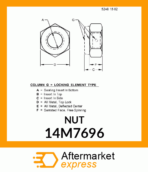 NUT, METRIC, HEX PREVAILING TORQUE 14M7696