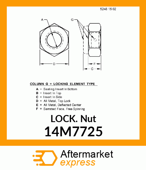 NUT, METRIC, HEX PREVAILING TORQUE 14M7725