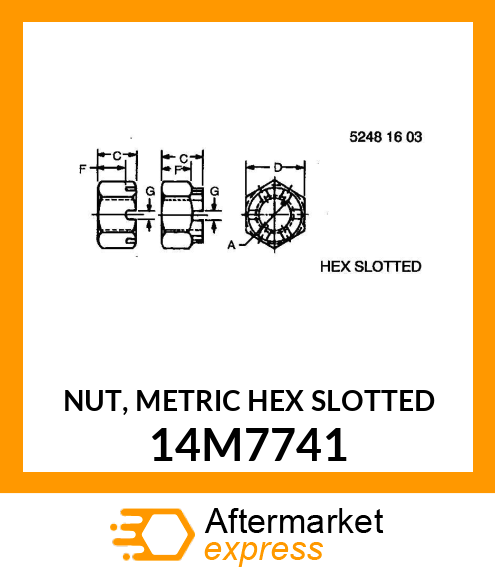 NUT, METRIC HEX SLOTTED 14M7741