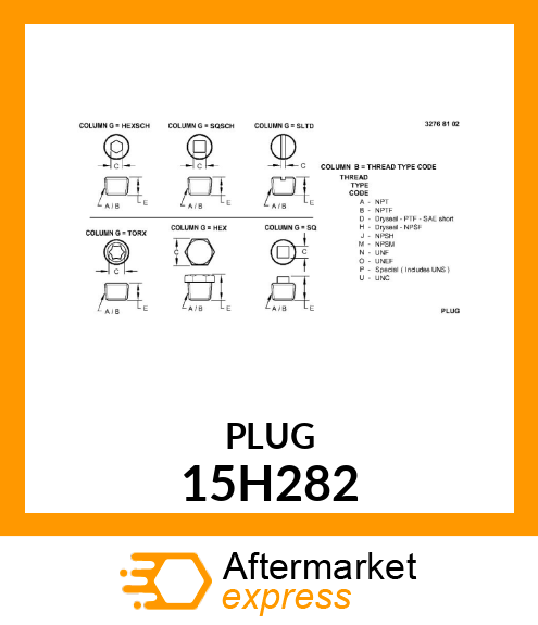 FITTING, PIPE PLUG 15H282