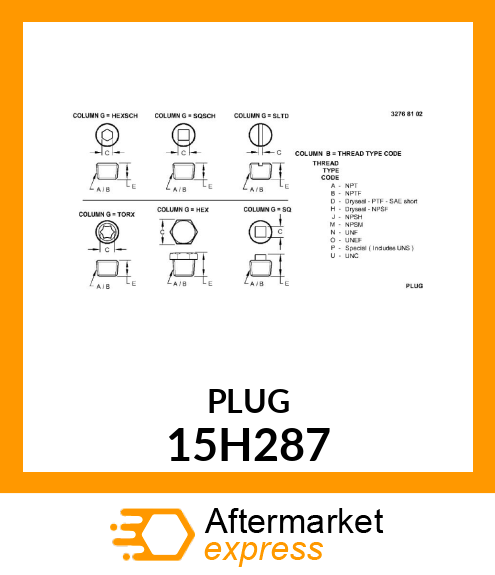 FITTING, PIPE PLUG 15H287