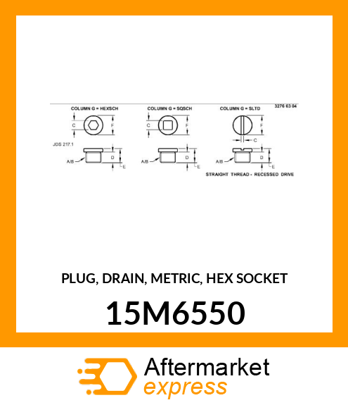 PLUG, DRAIN, METRIC, HEX SOCKET 15M6550