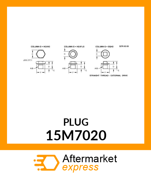 PLUG, DRAIN, METRIC, WASHER FACE 15M7020